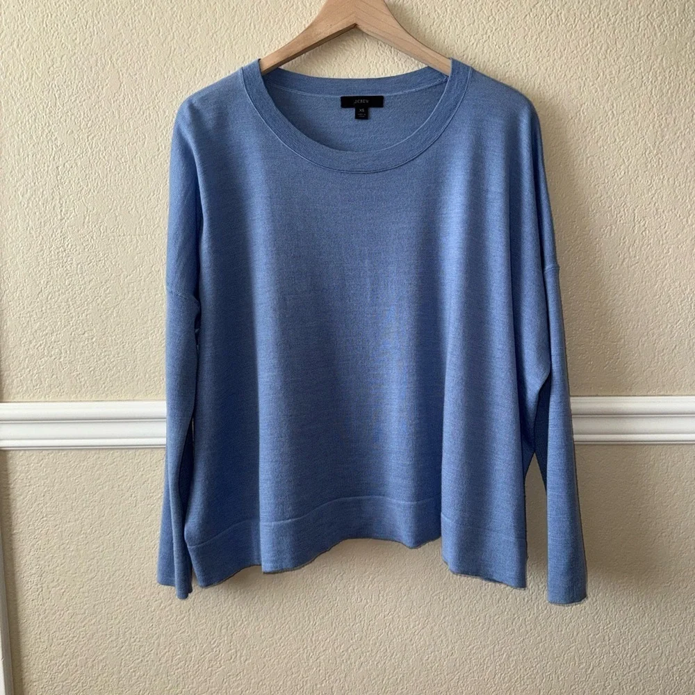 J. Crew 100% Merino Wool Relaxed Fit Crewneck Sweater XS Oversized Blue